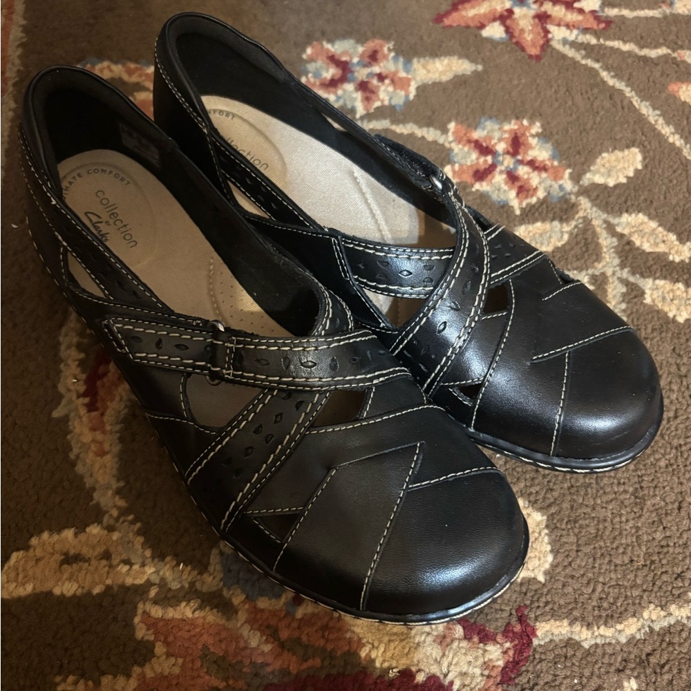 NEW Clarks Ashland Spin Q Black Leather Slip On Loafers 9.5M comfortable